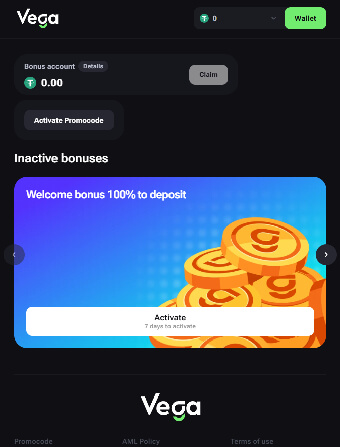 Vega Bet Casino Welcome Bonus