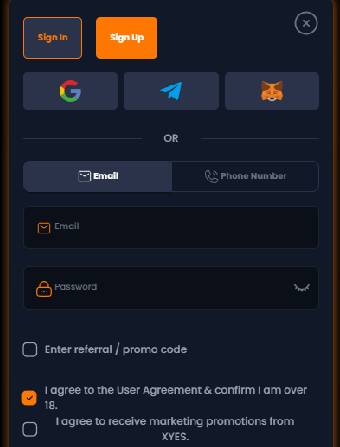 Xyes Casino Registration Form