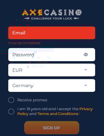 AxeCasino Registration