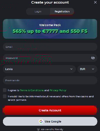 Betbona Casino Registration