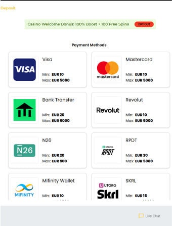 GoldiWin Casino Deposit