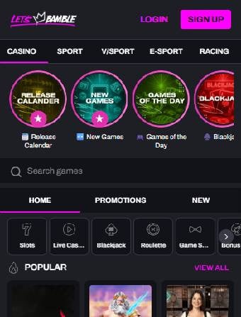 Lets Bamble Casino Main Page