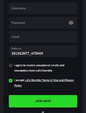 Lets Bamble Casino Registration Form