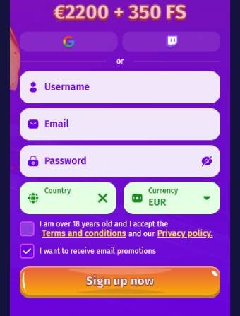 LollySpins Casino Registration Form