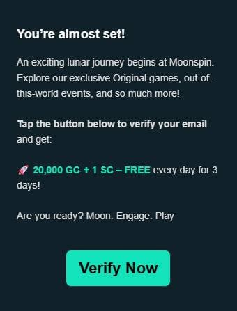 MoonSpin Casino Email Confirmation