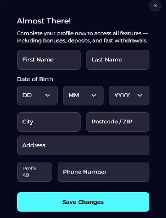 PartySpinz Casino Personal Info