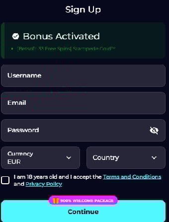 PartySpinz Casino Registration