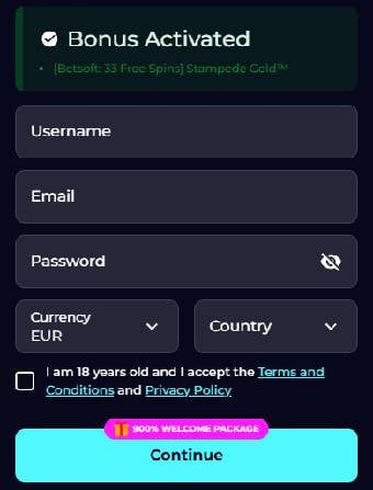 PartySpinz Casino Registration Form