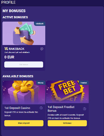 Vibro.bet Casino My Bonuses