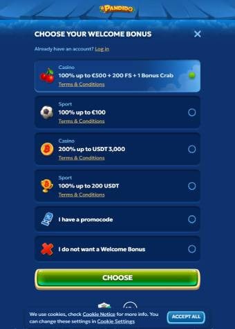 pandido casino welcome bonus 1