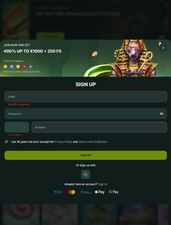 Betnjet Casino Registration