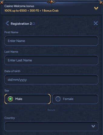 Betwarts Casino Personal Info