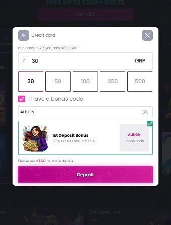 Britsino Casino Deposit