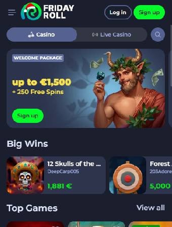 FridayRoll Casino Main Page