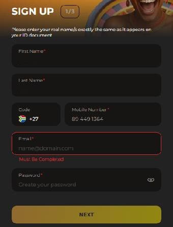 Jabulabets Casino Sign Up Page