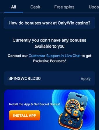 OnlyWin Casino Bonus Code