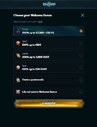 Ragnaro Casino Welcome Bonuses