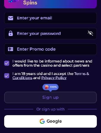 SlotsDj Casino Registration page