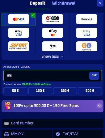 SpinWinera Casino Deposit