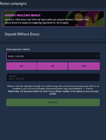 WikiBet Casino Deposit