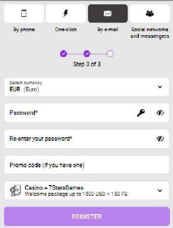 7Starswin Casino Final step of registration