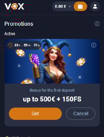 Vox Casino Bonus Powitalny – Przykład wizualny