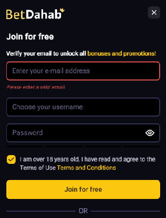 BetDahab Casino Registration