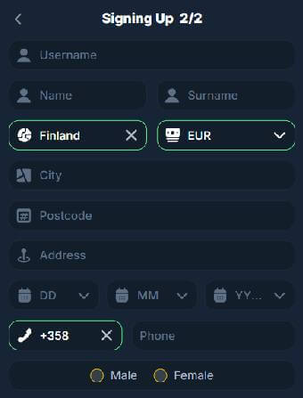 EgoGames Casino Personal Details