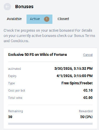 Go4Casino Active Bonus
