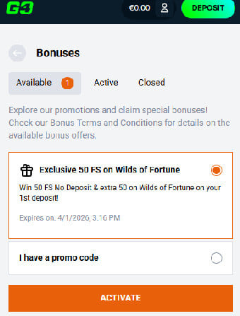 Go4Casino Available Bonus