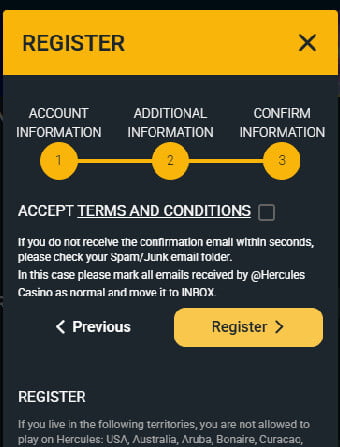 Hercules Casino Finish Registration