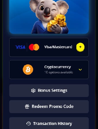 KoalaBet Casino Deposit Section