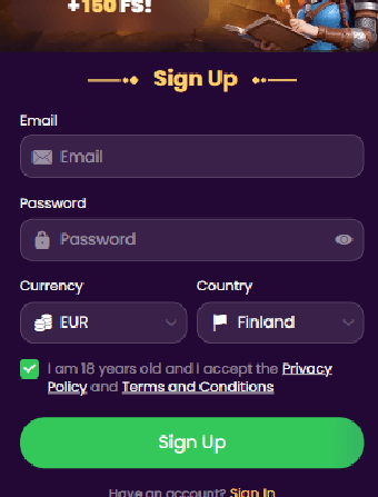 Spinanda Casino Registration Form