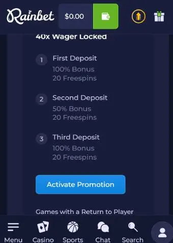 Rainbet Casino Welcome Bonus 3