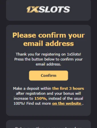 1xSlots Casino Email Verification