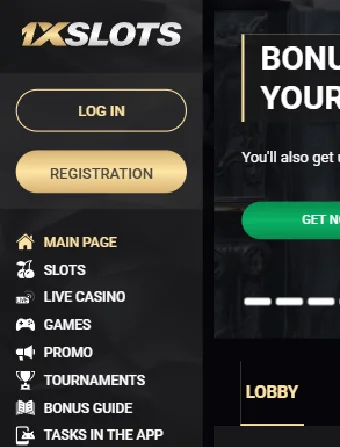 1xSlots Casino Main Page