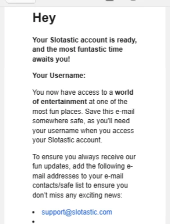 Slotastic Casino Email Verification