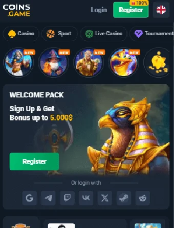 Coins Game Casino Main Page