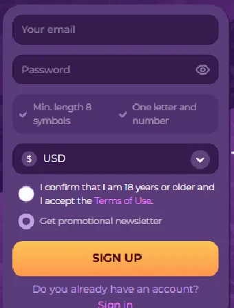 MilkyWay Casino Registration Form