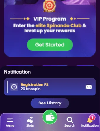 Spinanda Casino No Deposit Bonus Notification